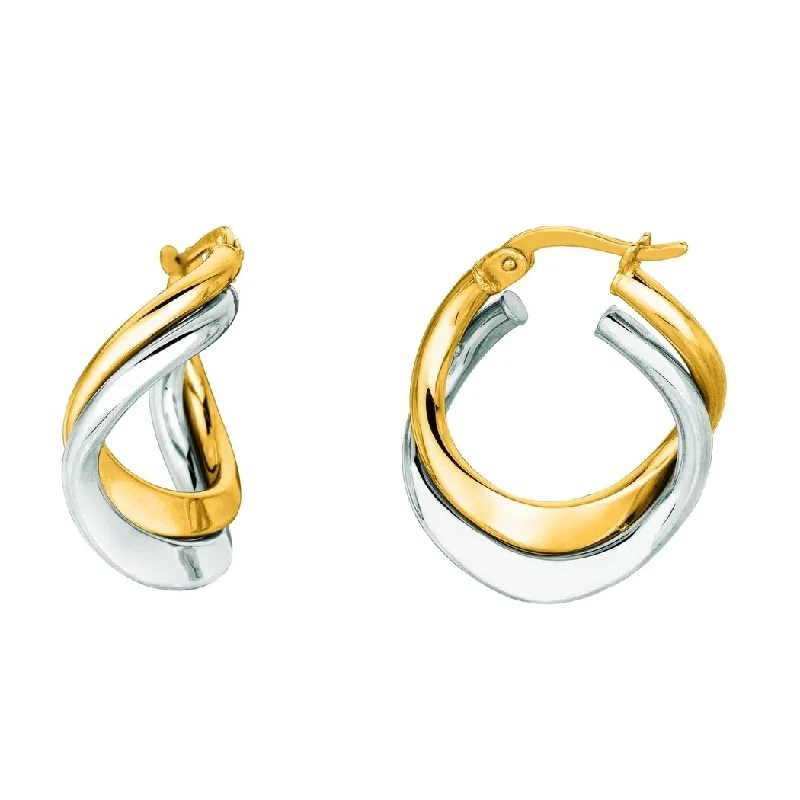 stunning silver earrings for refined beauty -Curata 14k Two-tone Gold 22x5mm Geometric Polished Double Hoop Earrings