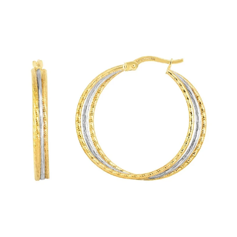 gemstone ear cuffs for a unique twist -Curata 14k Two-tone Gold 26x4mm Textured Triple Row Hoop Earrings