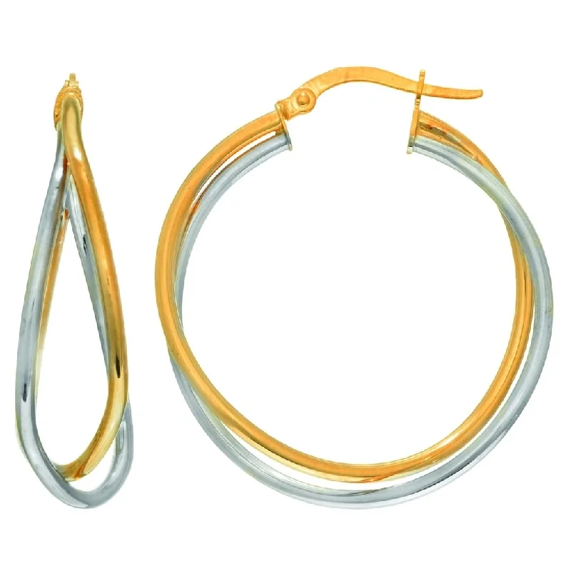 chic dangling earrings for a stylish finish -Curata 14k Two-tone Gold 32mm Double Row Crossover Hoop Earrings