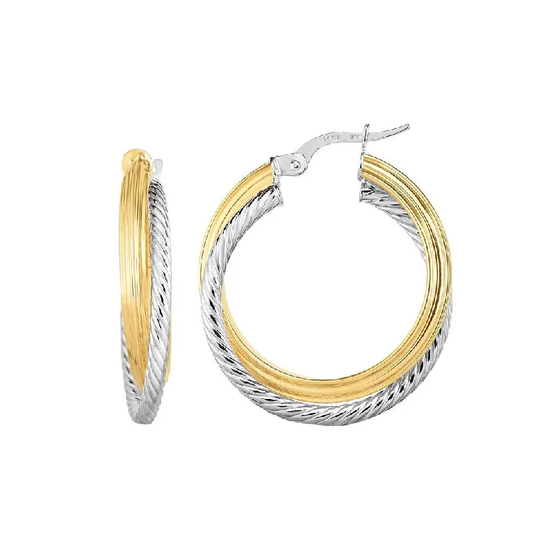 luxurious gemstone earrings for special occasions -Curata 14k Two-tone Gold 4x20mm Textured Round Hoop Earrings