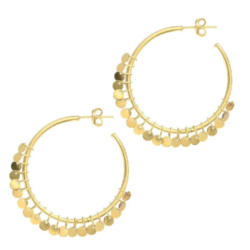 vintage gold earrings for old-world charm -Curata 14k Yellow Gold 1.5x30mm Dangling Discs Hoop Earrings