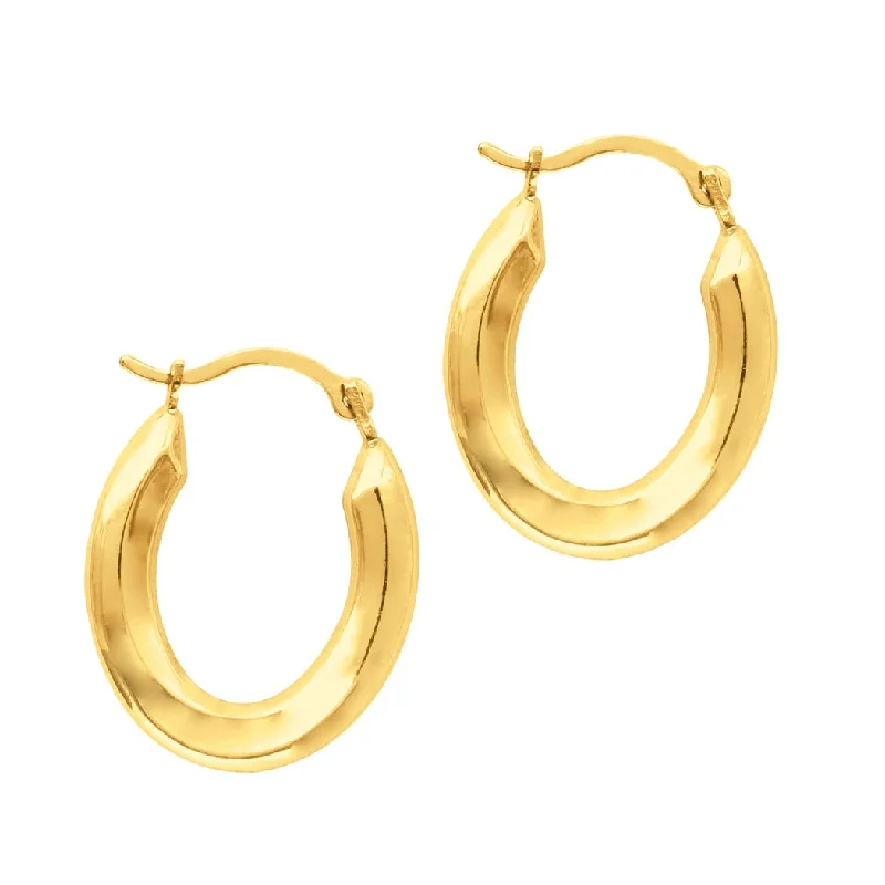 sparkling gemstone studs for a dazzling effect -Curata 14k Yellow Gold 15mm Small Oval Shape Hoop Earrings