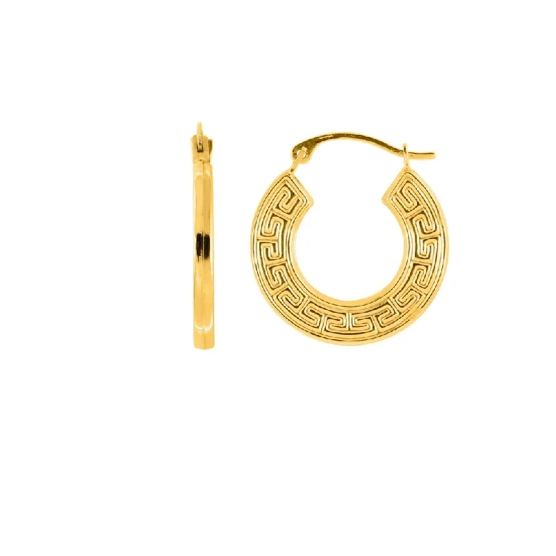 gemstone ear cuffs for a unique twist -Curata 14k Yellow Gold 18mm Textured Flat Greek Key Small Hoop Earrings