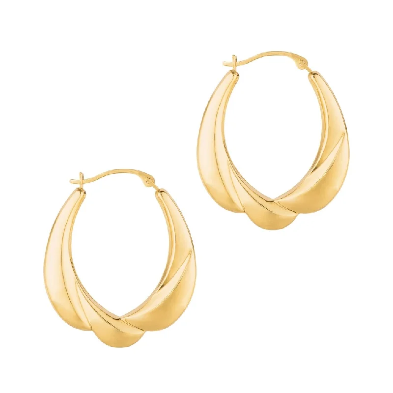 vintage-inspired flower earrings for a timeless look -Curata 14k Yellow Gold 25mm Polished Puffy Scalloped Hoop Earrings