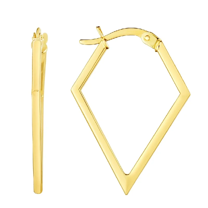 unique gemstone hoops for personalized fashion -Curata 14k Yellow Gold 28.3x20.2mm Polished Inverted Triangle Hoop Earrings