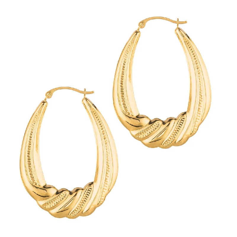 oversized resin hoops for bold statement style -Curata 14k Yellow Gold 32mm Milgrain Graduated Oval Twist Hoop Earrings