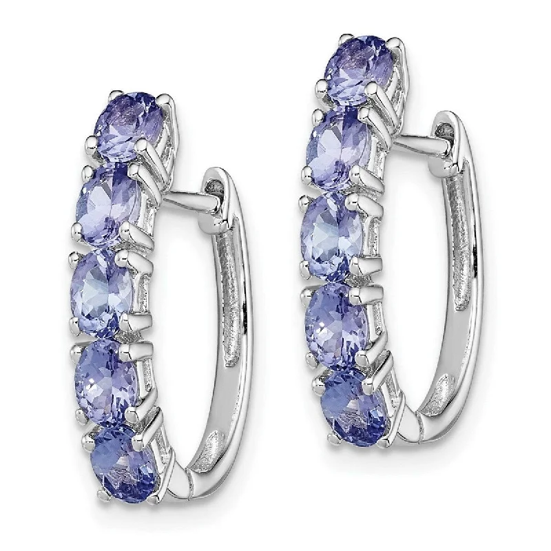 geometric earrings for contemporary style -Curata 925 Sterling Silver 20x4mm Oval Tanzanite Hinged Hoop Earrings