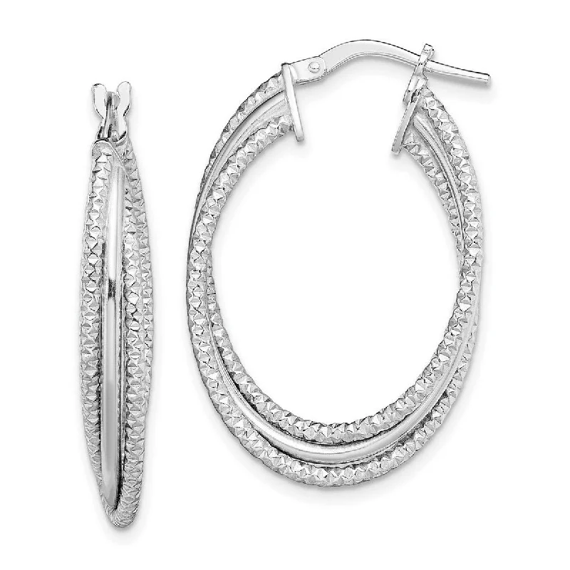 chic silver hoop earrings for everyday fashion -Curata 925 Sterling Silver 32.4x20.9mm Polished and Textured Triple Hoop Earrings