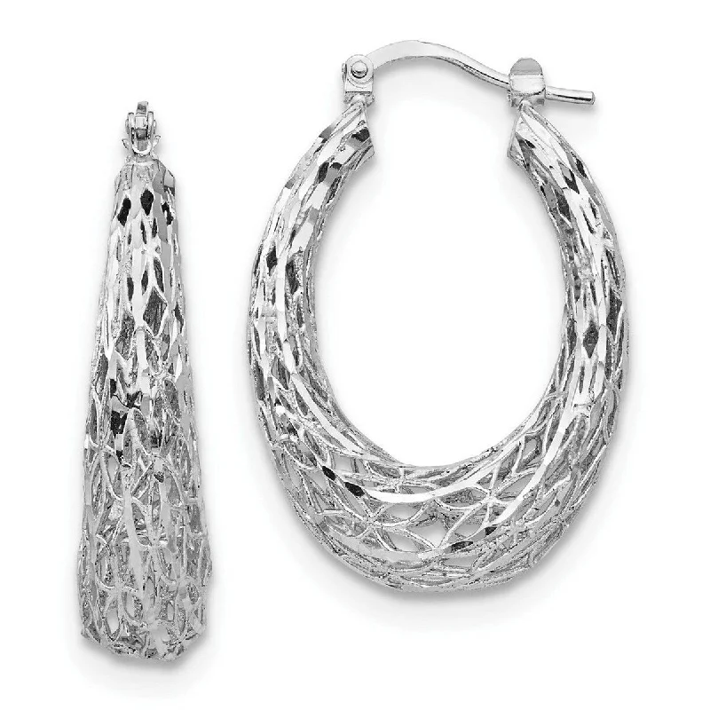 unique silver earrings for one-of-a-kind style -Curata 925 Sterling Silver 32.79x7.48mm Polished Sparkle Cut Oval Hoop Earrings