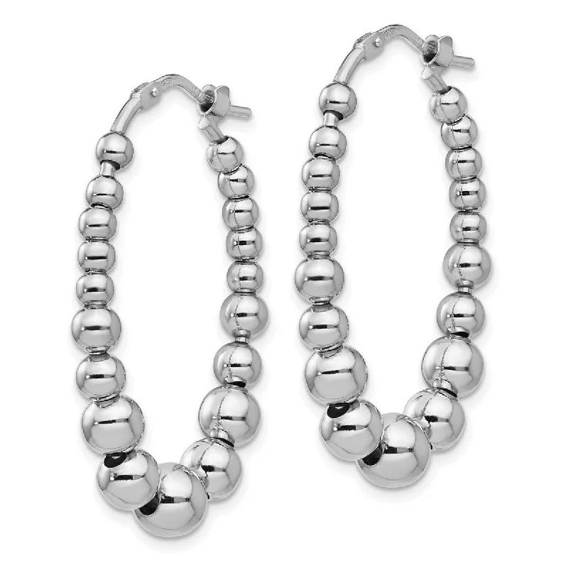 delicate chain earrings for refined beauty -Curata 925 Sterling Silver 36.8x6.09mm Polished Beaded Hoop Earrings