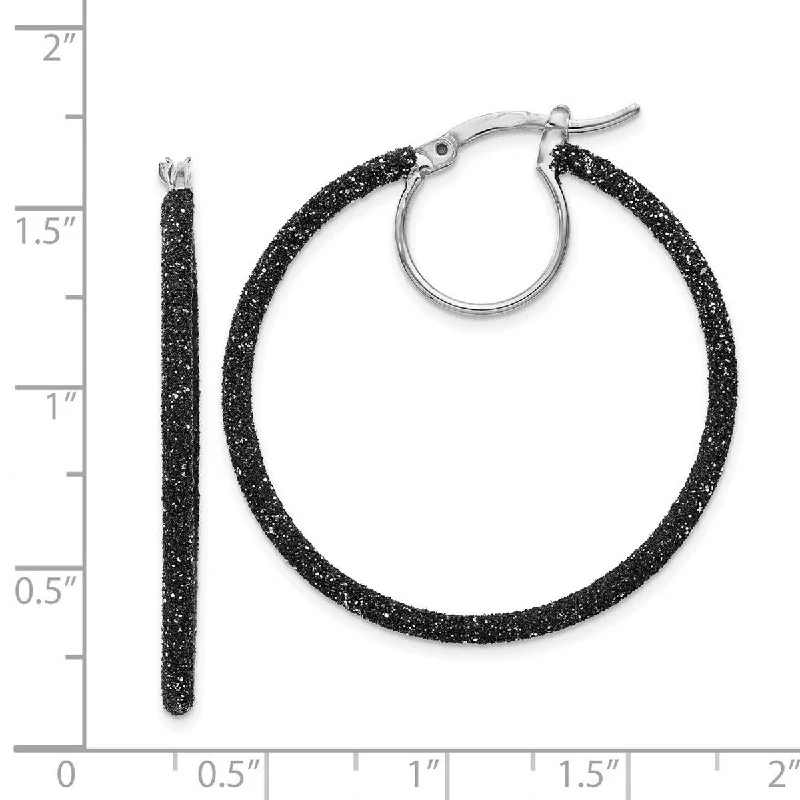 minimalist silver earrings for subtle beauty -Curata 925 Sterling Silver 37x2mm Black Glitter Hoop Earrings