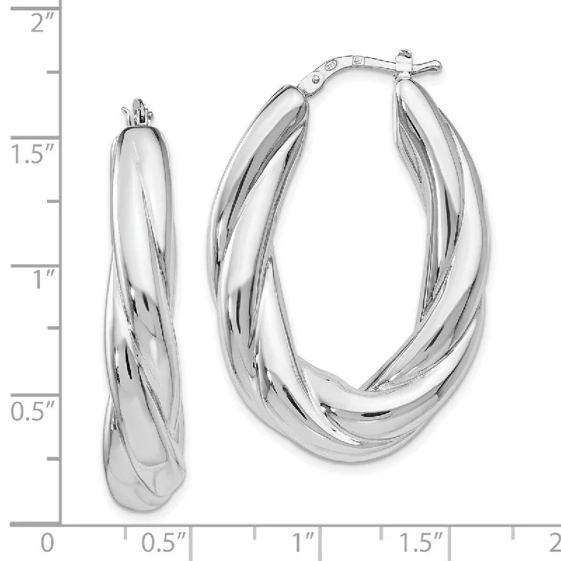 minimalist gemstone earrings for subtle elegance -Curata 925 Sterling Silver 39x8mm Twisted Polished Oval Hoop Earrings