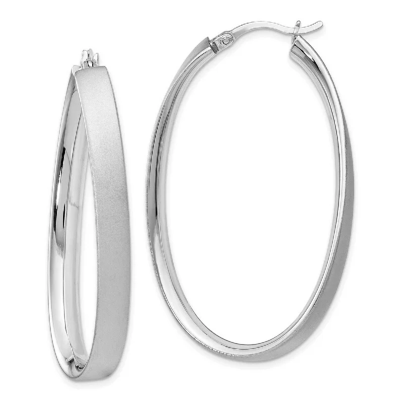 gemstone chandelier earrings for luxurious occasions -Curata 925 Sterling Silver 51x2.28mm Twisted Satin Long Oval Hoop Earrings