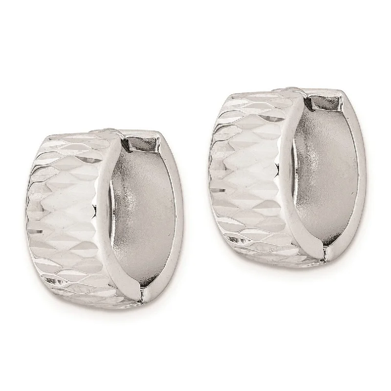 quirky resin earrings for a creative edge -Curata 925 Sterling Silver Rhodium 18x8mm Faceted Huggies Hinged Hoop Earrings