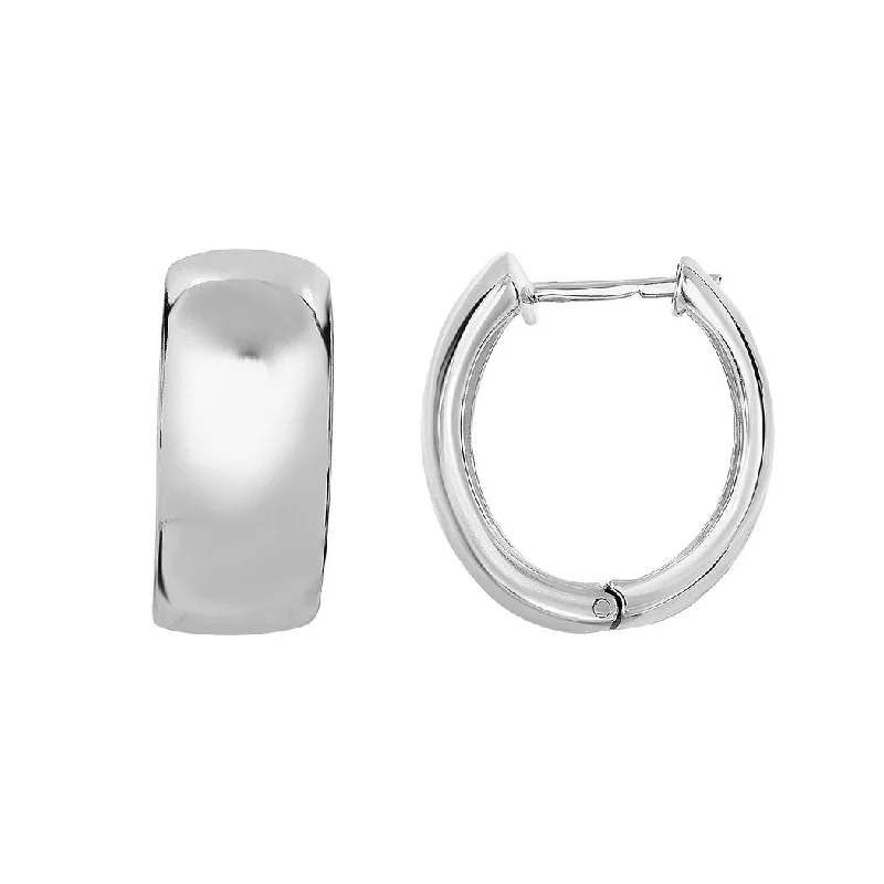 oversized gemstone drop earrings for statement fashion -Curata 925 Sterling Silver Rhodium 22x10mm Huggies Hinged Polished Hoop Earrings