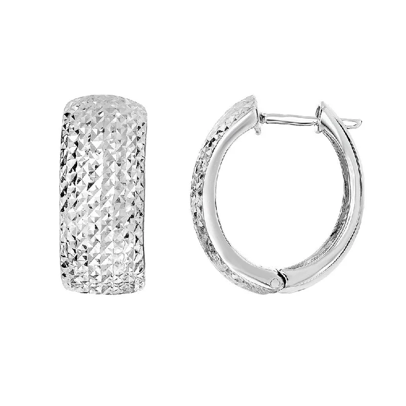 dainty pearl hoop earrings for feminine elegance -Curata 925 Sterling Silver Rhodium 22x10mm Textured Hinged Huggies Hoop Earrings