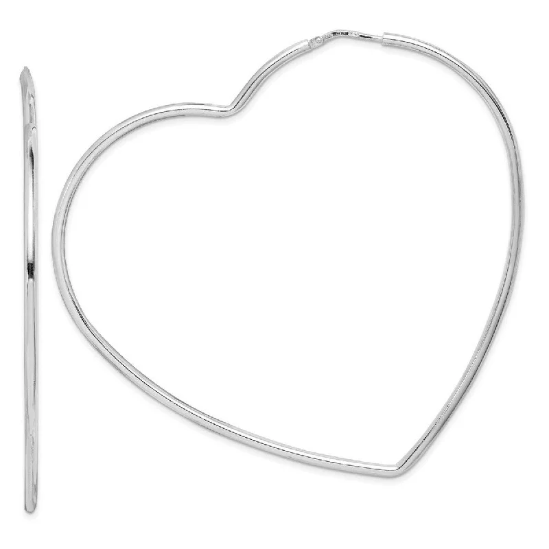 luxury diamond hoop earrings for a touch of class -Curata 925 Sterling Silver Rhodium 2x76mm Love Heart Hoop Earrings