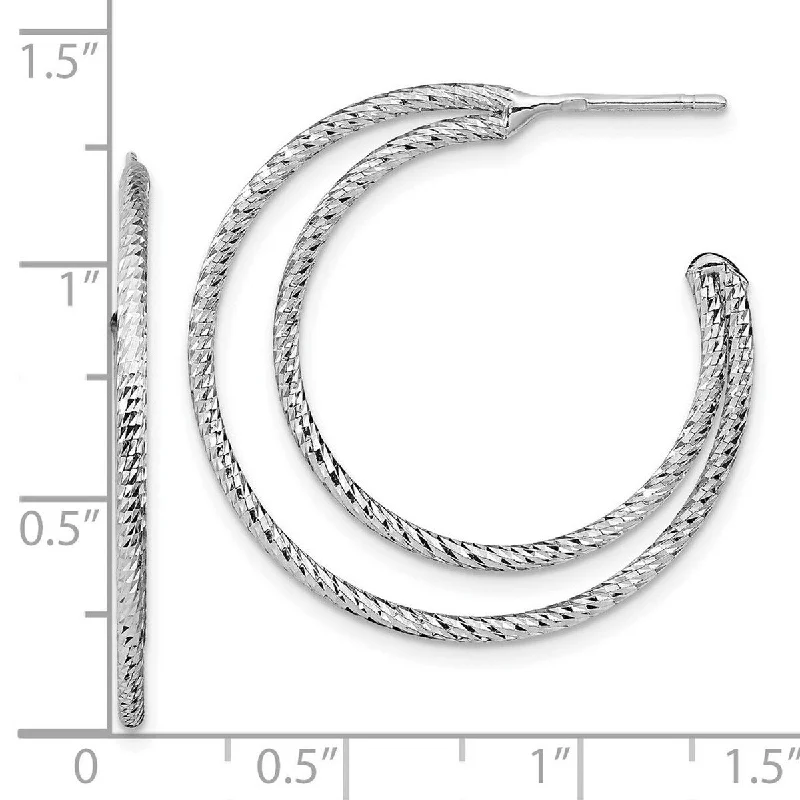 gold thread earrings for delicate fashion -Curata 925 Sterling Silver Rhodium 30x1.5mm Textured Double Half Hoop Earrings