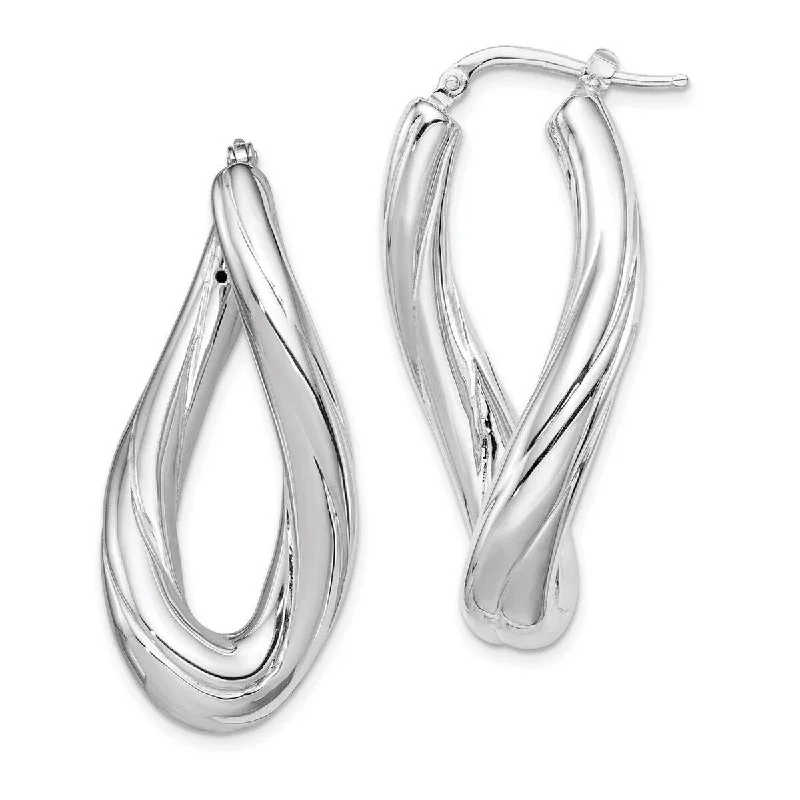 delicate flower earrings for feminine elegance -Curata 925 Sterling Silver Rhodium 37x19mm Twisted Oval Hoop Earrings