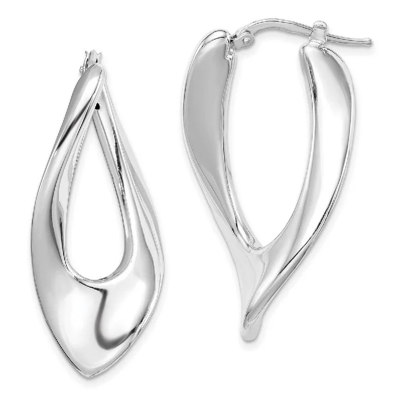 sparkling rhinestone drop earrings for special events -Curata 925 Sterling Silver Rhodium 39x18mm Twisted Hoop Earrings