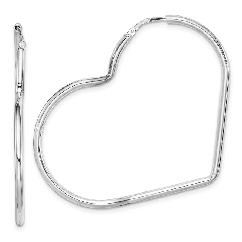 modern crystal earrings for contemporary appeal -Curata 925 Sterling Silver Rhodium Plated 45x2mm Love Heart Hoop Earrings