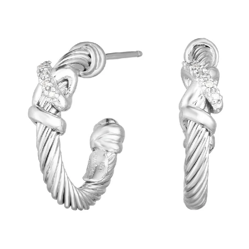 large statement ear cuffs for a trendy touch -Curata 925 Sterling Silver Ribbed Swirl with Cubic Zirconia Half Hoop Earrings