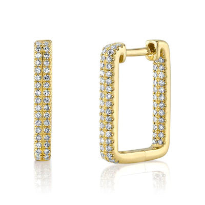 colorful enamel earrings for bright personality -Diamond Rectangle Hoop Earrings