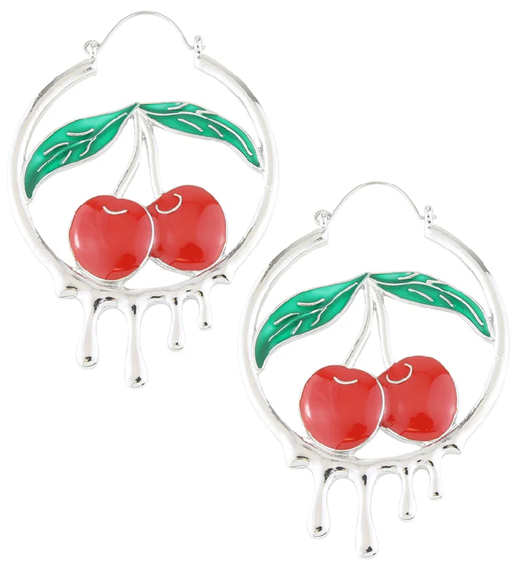 sparkly cubic zirconia earrings for glamorous flair -Dripping Cherries Stainless Steel Plug Hoops