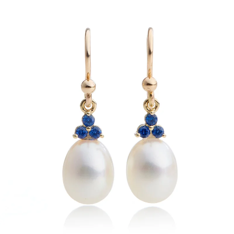 luxury pearl earrings for elegant occasions -Madison Drop Earrings in Pearls & Sapphires