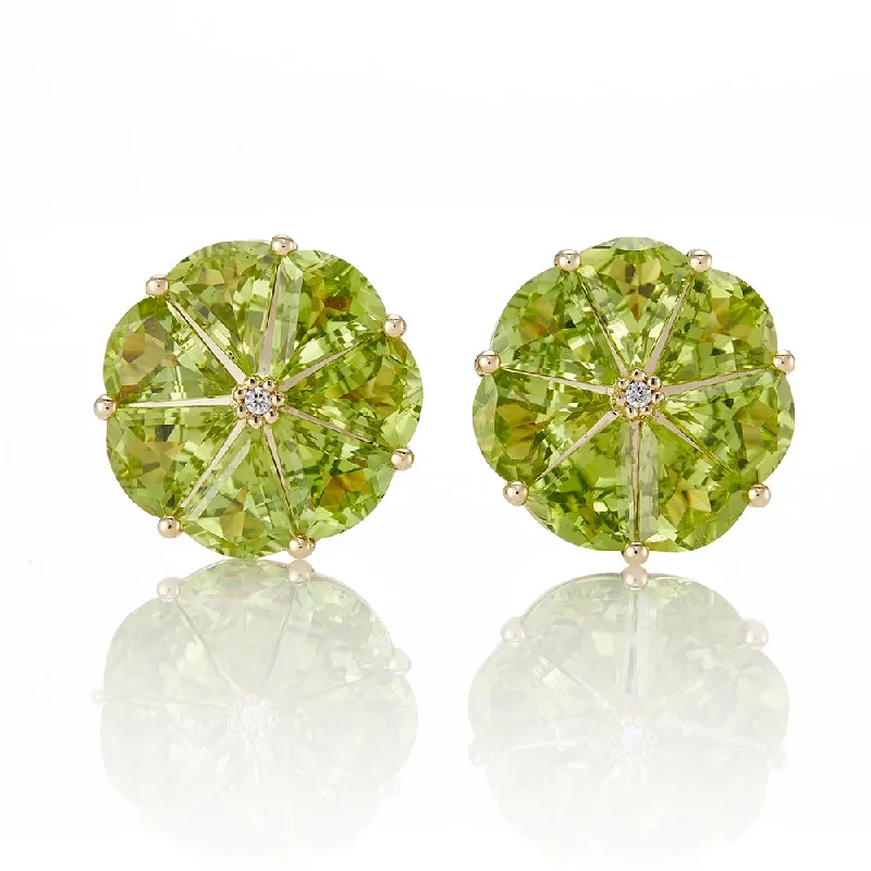 chic feather drop earrings for boho looks -Pinwheel Earrings in Peridot & Diamonds