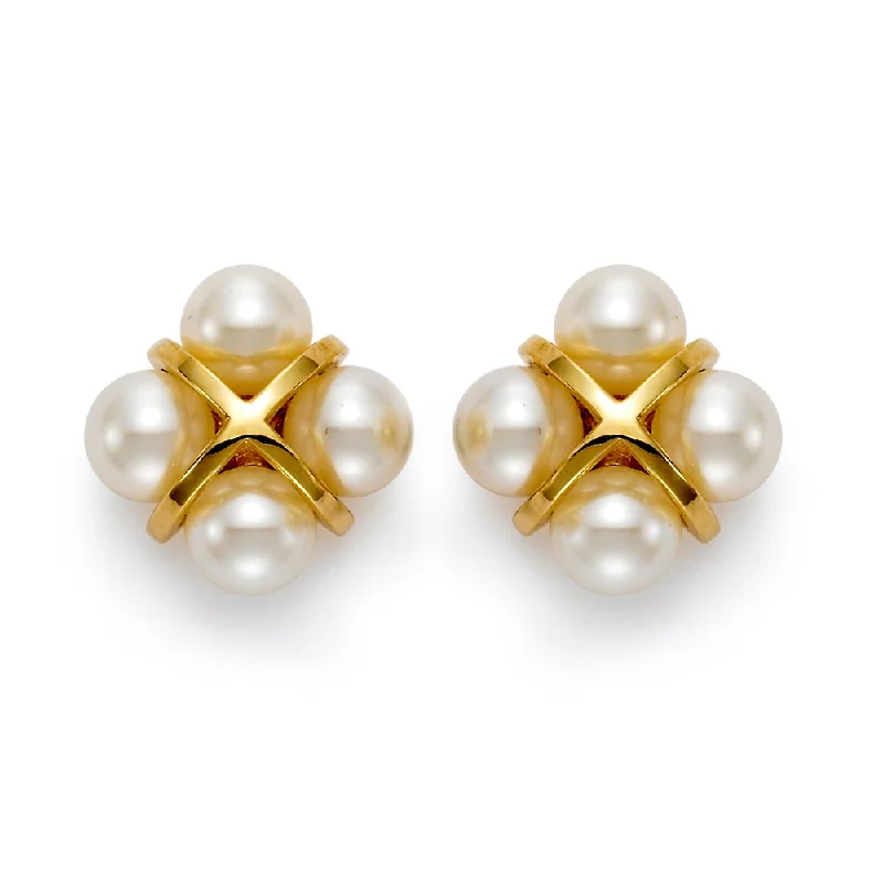 bold crystal earrings for a show-stopping effect -Pearl & Gold Cross Earrings