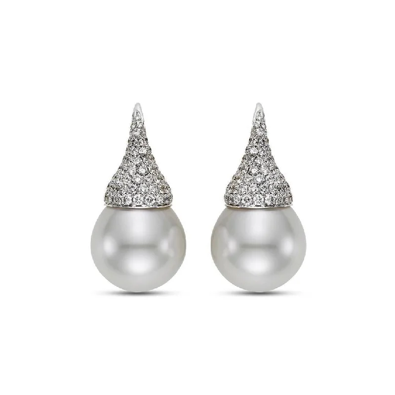 large statement ear cuffs for a trendy touch -South Sea Pearl & Pavé Diamond Kiss Earrings