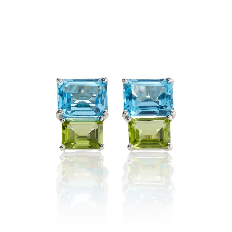 vintage-inspired drop earrings for timeless fashion -Swiss Blue Topaz & Peridot Stacked Earrings