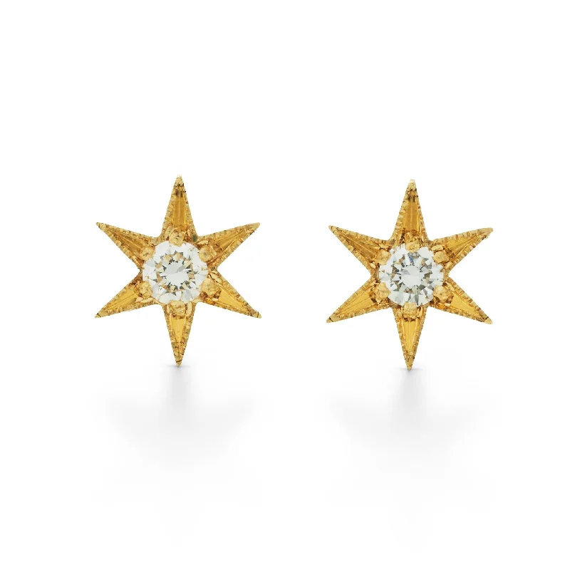 chic silver drop earrings for modern elegance -Petite Six Point Star Stud Earrings