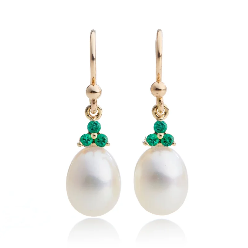 sparkling gold earrings for evening style -Madison Drop Earrings in Pearls & Emeralds