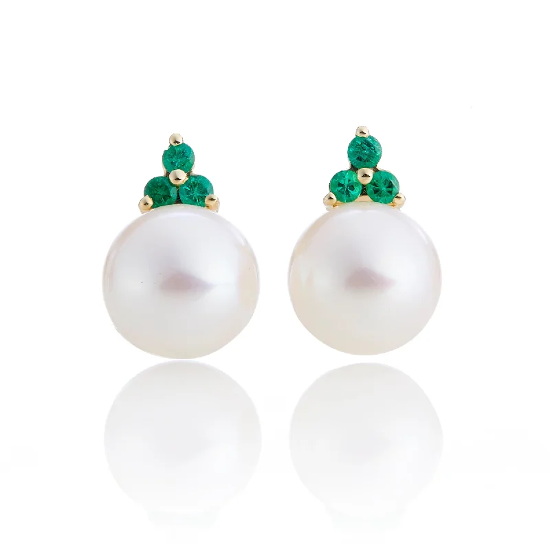 minimalist gemstone earrings for subtle elegance -Madison Earrings in Pearls & Emeralds