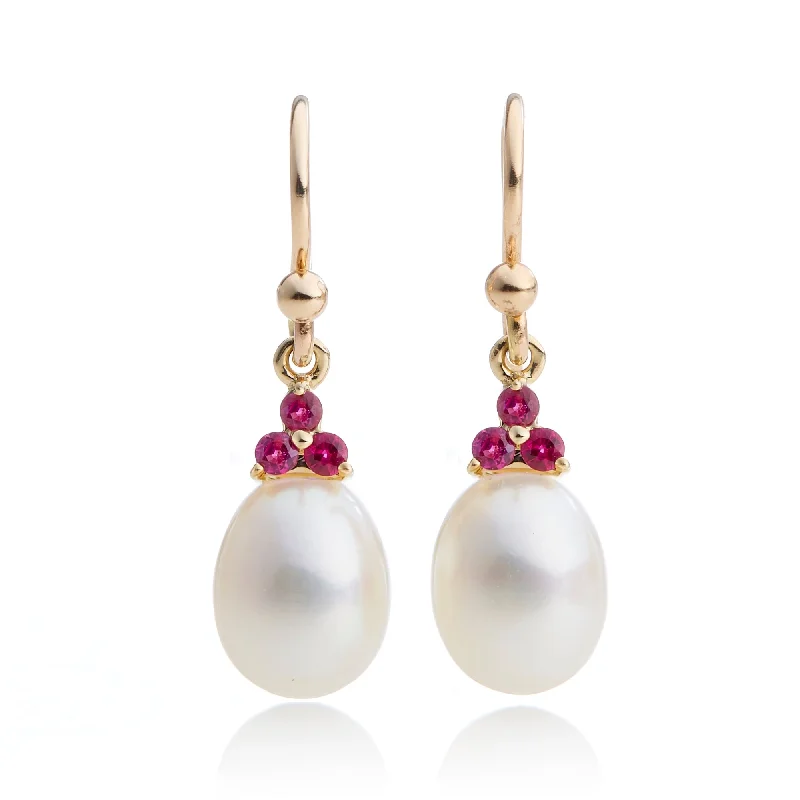 dainty pearl hoop earrings for feminine elegance -Madison Drop Earrings in Pearls & Rubies