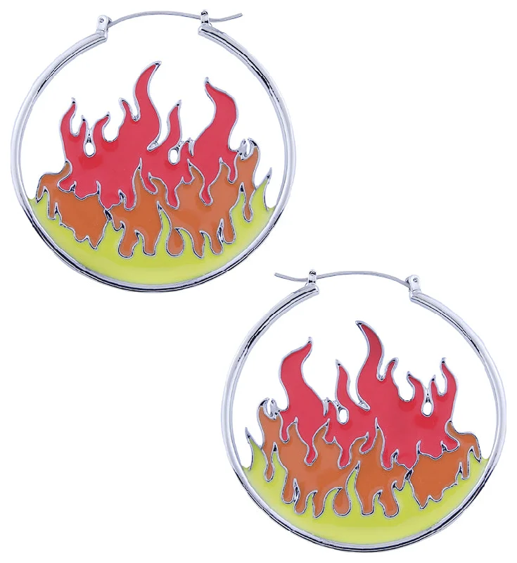 crystal drop earrings for evening events -Flames Stainless Steel Plug Hoops