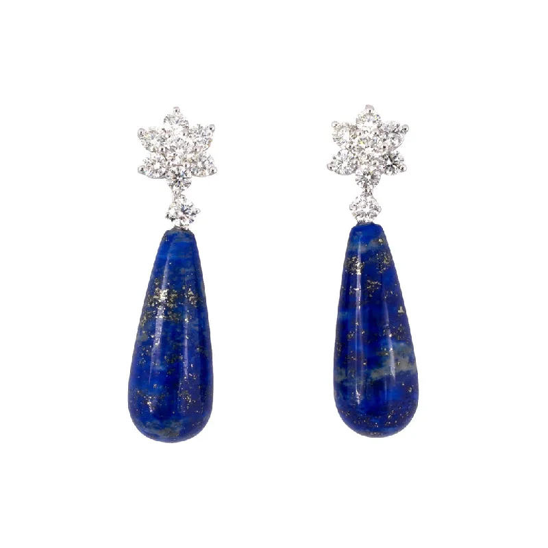 colorful gemstone earrings for lively looks -Diamond Cluster & Lapis Teardrop Dangle Earrings