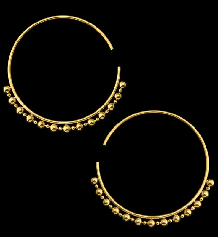 glamorous crystal stud earrings for evening wear -Gold PVD Beaded Hoop Stainless Steel Hangers