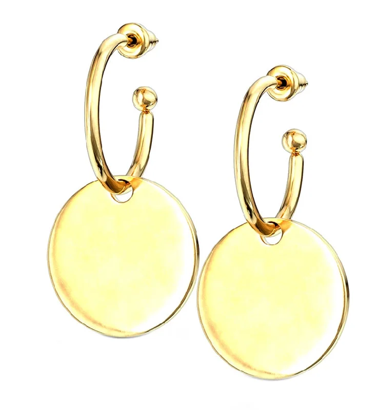 colorful gemstone earrings for lively looks -Gold PVD Disk Hoop Earrings