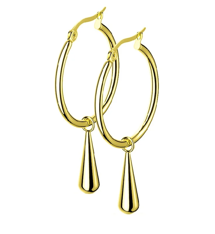 luxurious emerald earrings for refined beauty -Gold PVD Hoop Drop Earrings