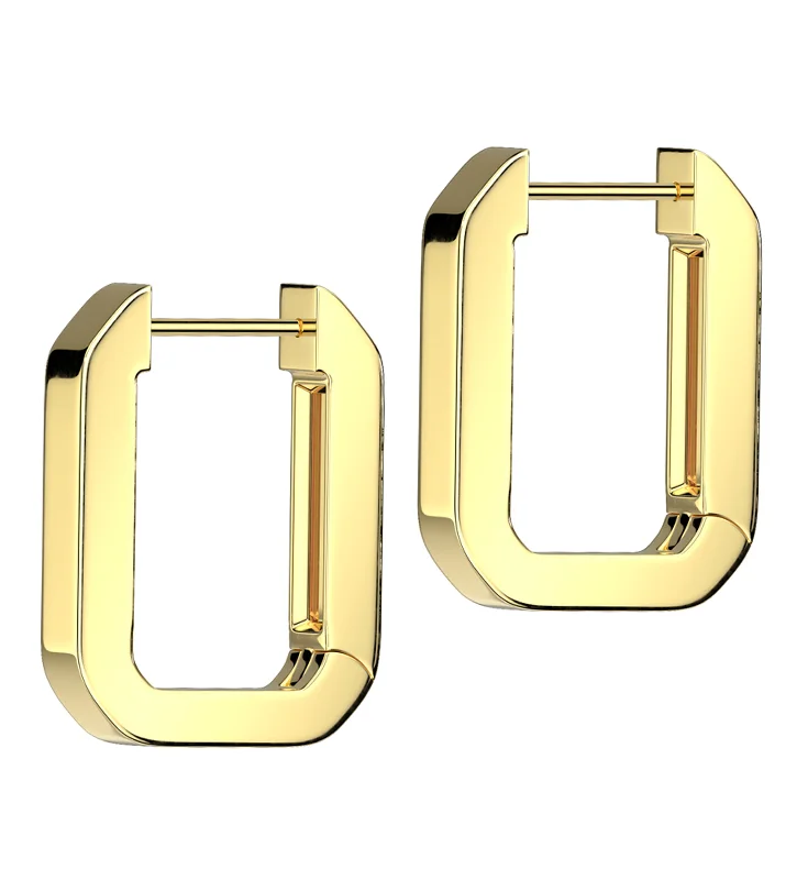 nature-inspired earrings for eco-friendly style -Gold PVD Rectangle Hoop Stainless Steel Hinged Earrings