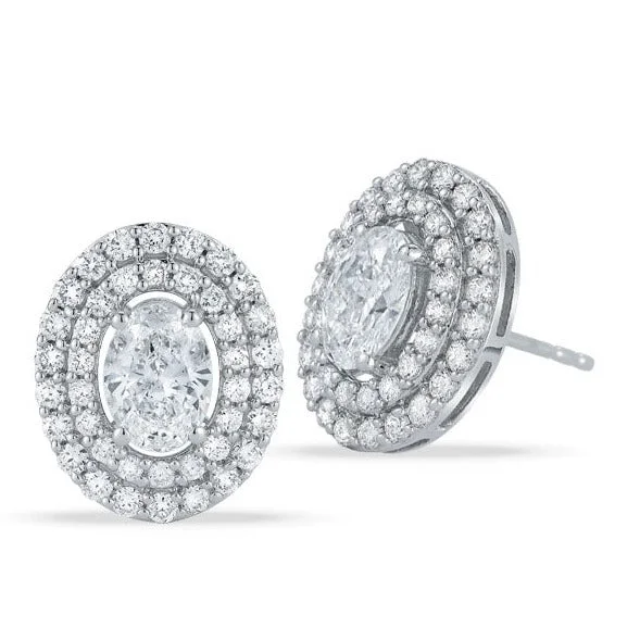 minimalist stud earrings for simple beauty -Grown Diamond Halo Earrings in 14K White Gold