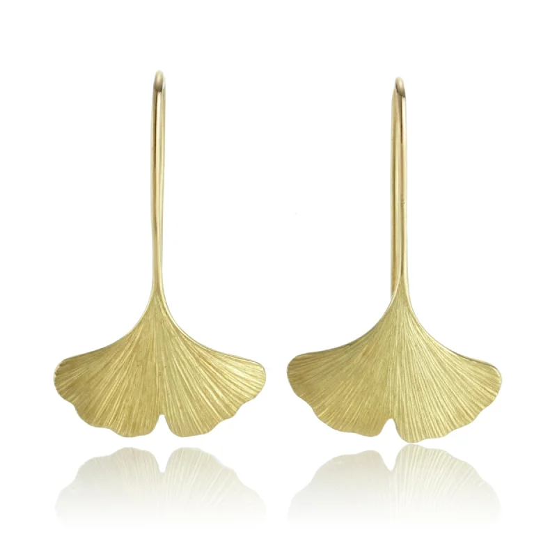 stylish gemstone drop earrings for special events -Brushed Gold Ginkgo Leaf Drop Earrings