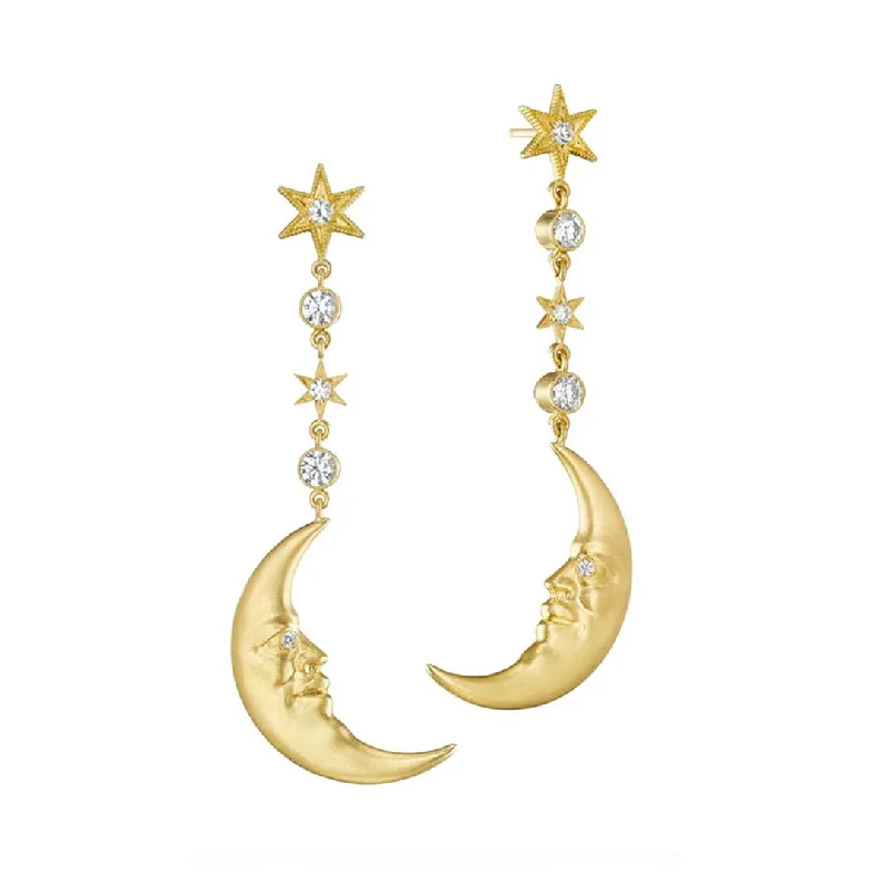 delicate chain earrings for refined beauty -Hanging Crescent Moonface Earrings