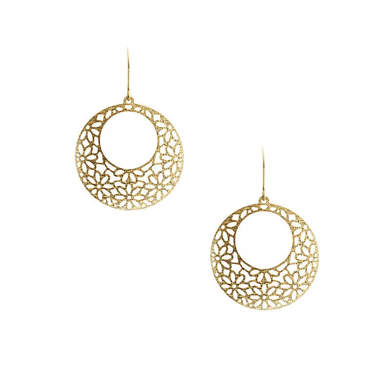 chic gold hoop earrings for elegant looks -Italian gold yellow gold flower hoop earrings