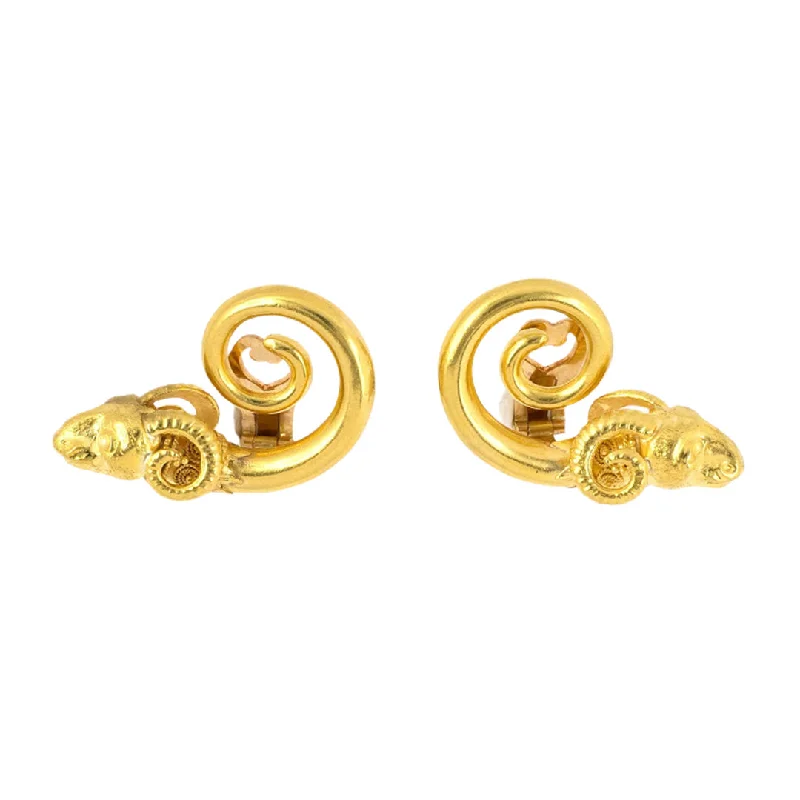 glamorous ear cuffs for a chic style -Lalaounis Carved Rams Head Earrings