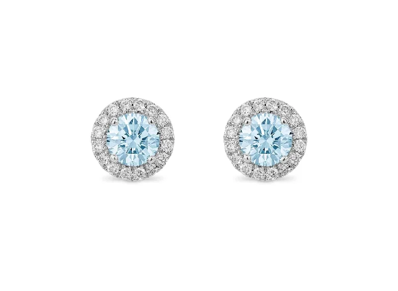 gold thread earrings for delicate fashion -LIGHTBOX Lab-Grown Blue Diamond 1ct twt Halo Studs set in 14k gold