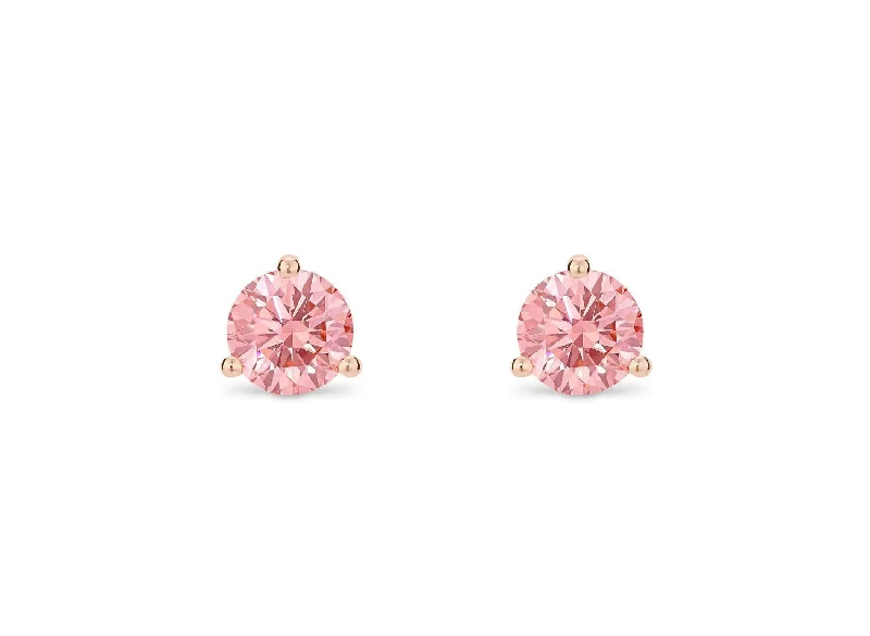 silver statement earrings for bold fashion -LIGHTBOX Lab-Grown Diamond 1ct twt Pink Round Brilliant Solitaire Studs set in 14k gold